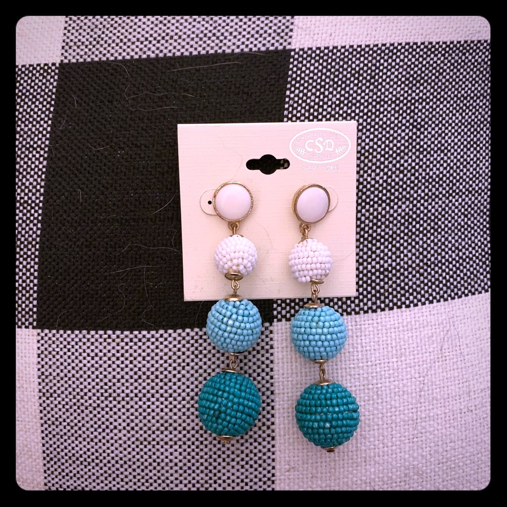 Teal blue beaded drop earrings